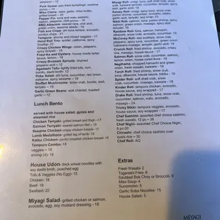 Lunch menu