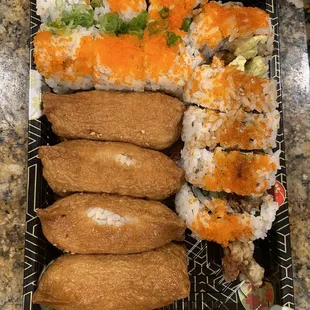 Holiday Roll, Inari, and Spider Roll
