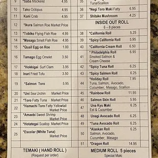 Sushi menu work updated 2022 prices