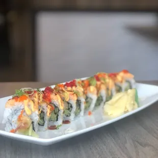 a close up of a sushi roll