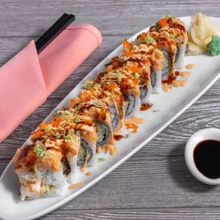 a sushi roll on a plate