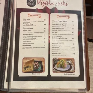 Sushi menu