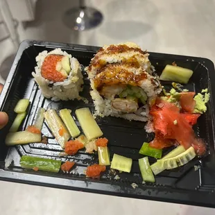 Spicy Salmon Roll and Shrimp Tempura Roll