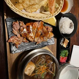 Tempura Teishoku, chicken teriyaki, Beef Sukiyaki Teishoku