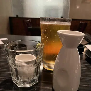 Sake bomb with Sapporo beer