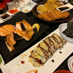Crunch roll, katsu, tempura and other dishes