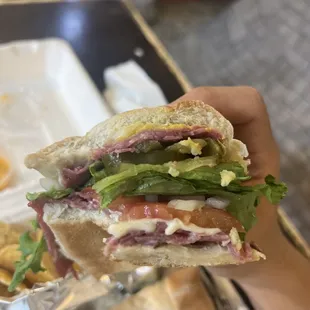Hot pastrami sandwich