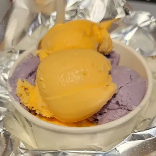Mitchell&apos;s Mango and Ube ice cream. 2 scoops for $4. Deal!!!