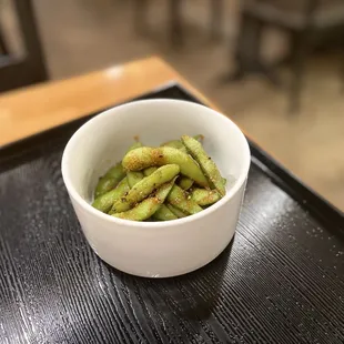 Spicy Edamame Edamame with our original spicy sauce