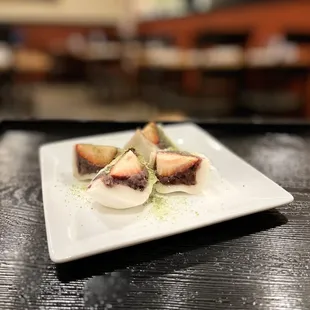Strawberry Mochi A chewy, sweet Japanese dessert, Mochi is stuffed with fresh juicy strawberry and sweet red bean.