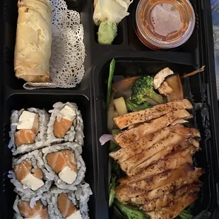 Teriyaki chicken bento box - I had already eaten a spring roll and some chicken