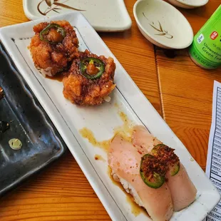 crispy tuna rice &amp; yellowtail sushi