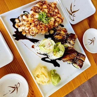 Baked Scallop roll, enter the dragon roll and lettuce wrap