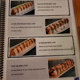 the menu of the restaurant