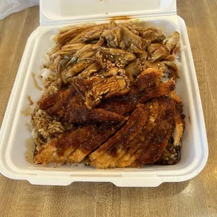 Sesame chicken and chicken teriyaki plate no salad
