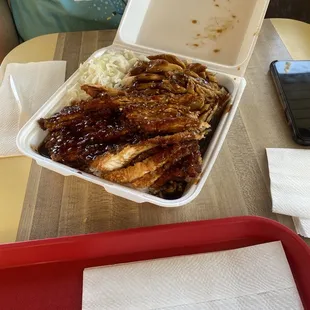 Sesame chicken and teriyaki chicken combo plate