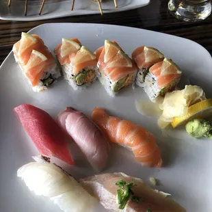 Sushi lunch B with the lemon salmon roll