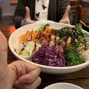 You really got to try this, Sashimi Bibimbap! It's so giant for only $18!   Love this place. Good customer service and good food!