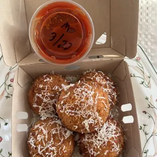 Similar to a risotto ball