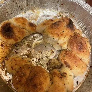 Garlic knots.  Looks like Pillsbury crescent dough with some additives.  Lacking flavor. Disappointing.