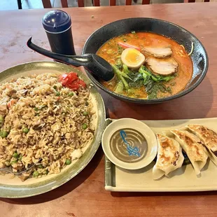 Charsiu Fried Rice and Gyoza (Thursday Special) and Tan Tan Ramen