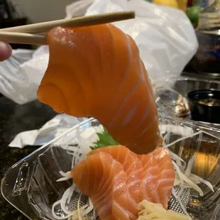 sake sashimi. Good sized slices