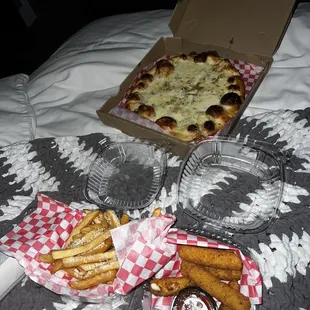 White Pizza Mozzarella Sticks Garlic Parmesan Fries