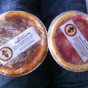two pies in tins