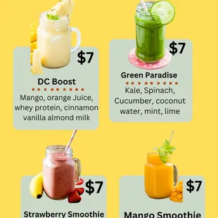a list of fresh smoothies