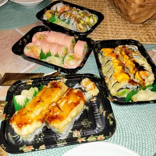 Top to bottom - Lobster Tempura Roll, Mizu Special Roll, Youngstown Roll, Monkey Roll.