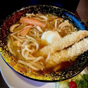 Udon soup with two shrimp
