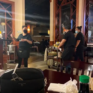 a group of people in a restaurant