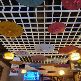 The ceiling decor inside the restaurant!
