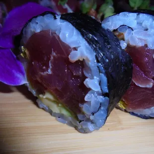 Classic "spicy tuna" roll, close-up,