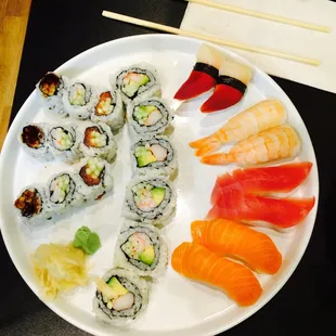 OCEAN 23 PIECE PARTY TRAY: eel roll, shrimp roll, giant California roll, spicy roll, shrimp|tuna|salmon|surf clam nigiri