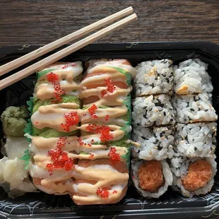 Rich Salmon Roll (8) and Spicy Tuna Roll (8)