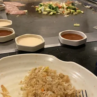 a plate of rice and vegetables