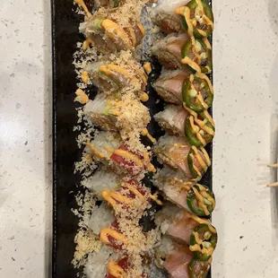 Soft crunch roll on the left and Aloha Roll on the right