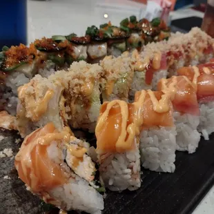 top, White Dragon, right, Cilantro roll.