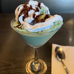 a dessert in a martini glass