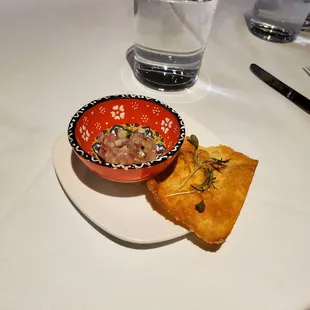 Tuna tartare with wonton chip