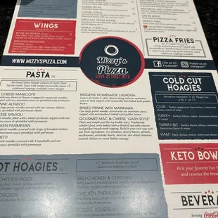 a menu for a pizza restaurant