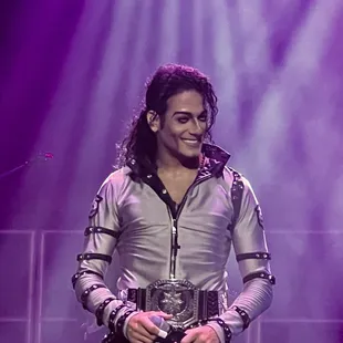 Performer is engaging with the crowd.