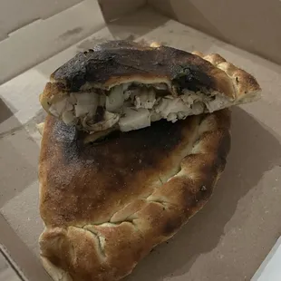 Chicken, onion and mushroom calzone