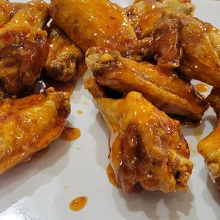 Nice and crispy sweet chili wings. Hot and sweet