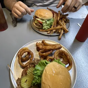 Chicken fried steak sandwich with fries/onion rings