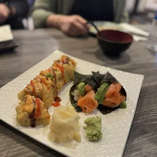 Salmon Avocado Hand Rolls &amp; Dynamite Roll