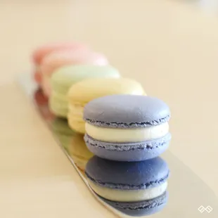 Milk &amp; lavender, Honey lemon, Melona, Vanilla rose, Raspberry macarons