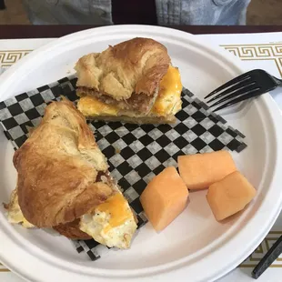 Breakfast sandwich on croissant