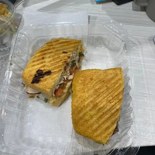 Caprese panini - basil, mozzarella, tomato, balsamic glaze, and I added Turkey plus I omitted the cream cheese. Very good!